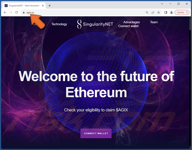 Fake SingularityNET website (agix[.]re)