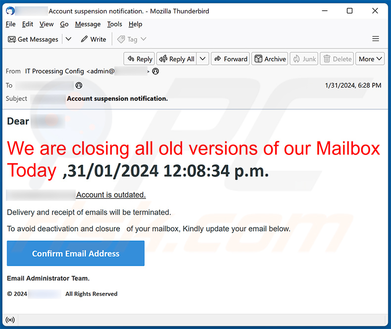 We Are Closing All Old Versions Of Email escroquerie (2024-02-01)