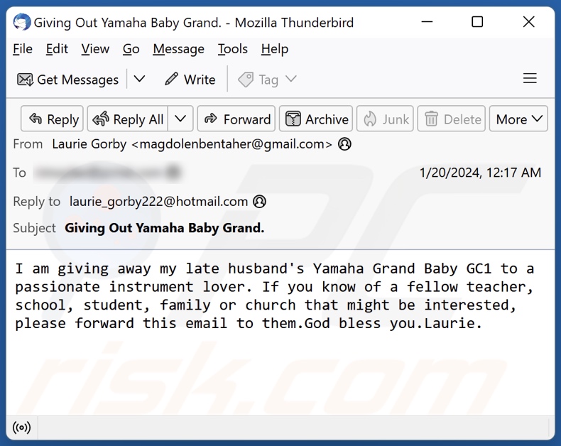 autre variante du courriel de spam Yamaha Baby Grand Piano (2)