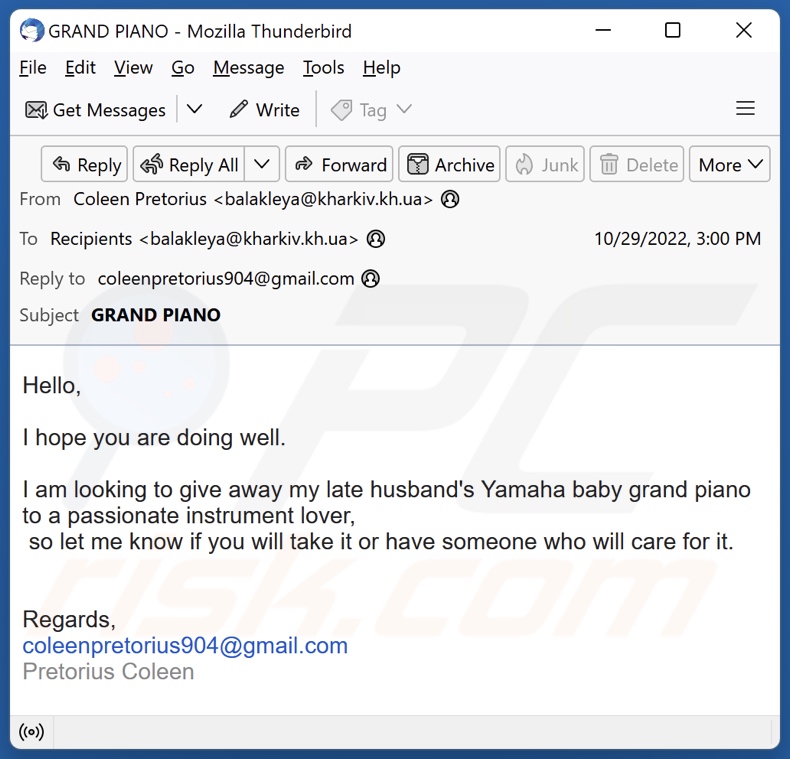autre variante du courriel de spam Yamaha Baby Grand Piano (5)