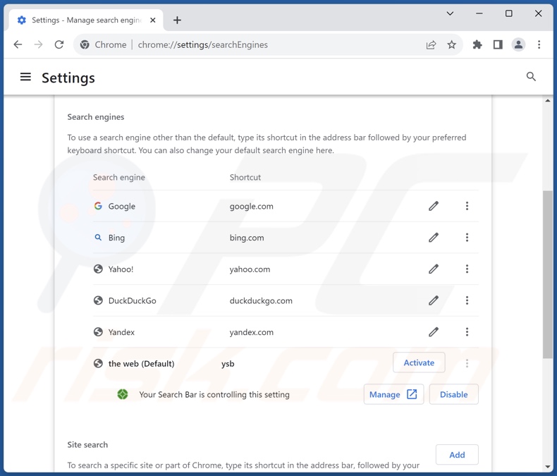 Suppression de yoursearchbar.me du moteur de recherche par défaut de Google Chrome