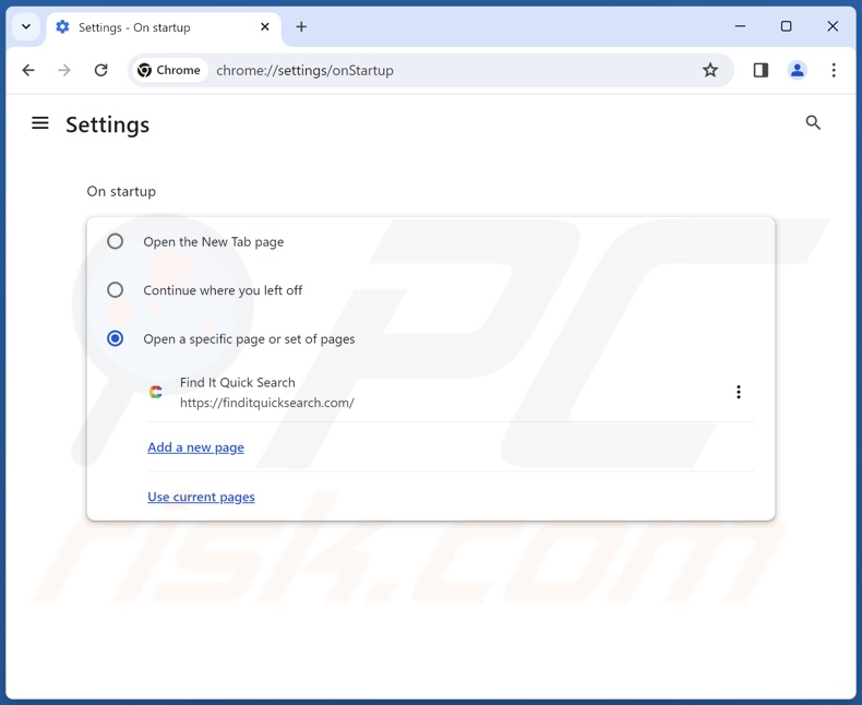 Supprimer finditquicksearch.com de la page d'accueil de Google Chrome