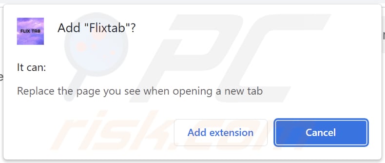 Flixtab browser hijacker demander des autorisations