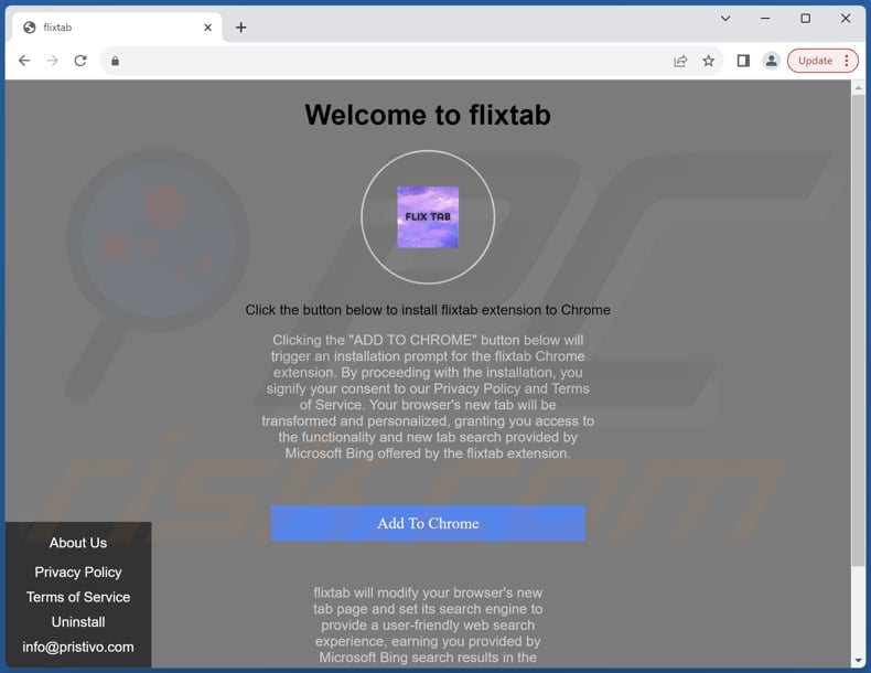 Site web utilisé pour promouvoir le pirate de navigateur Flixtab