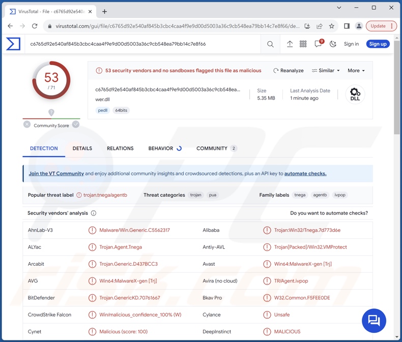 Maliciel Ov3r_Stealer détections sur VirusTotal