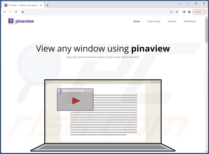 Website used to promote Pinaview PUA