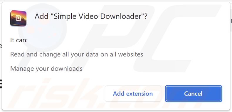 autorisations demandées par le publiciel Simple Video Downloader