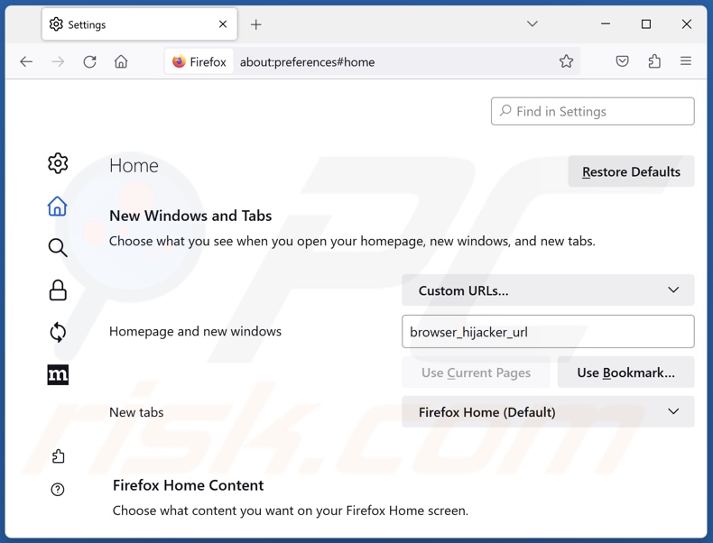 Modification de la page d'accueil de Mozilla Firefox