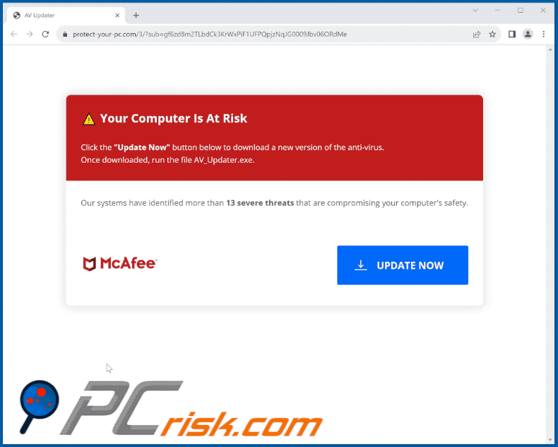 Apparence du arnaque Activate Your McAfee Antivirus License