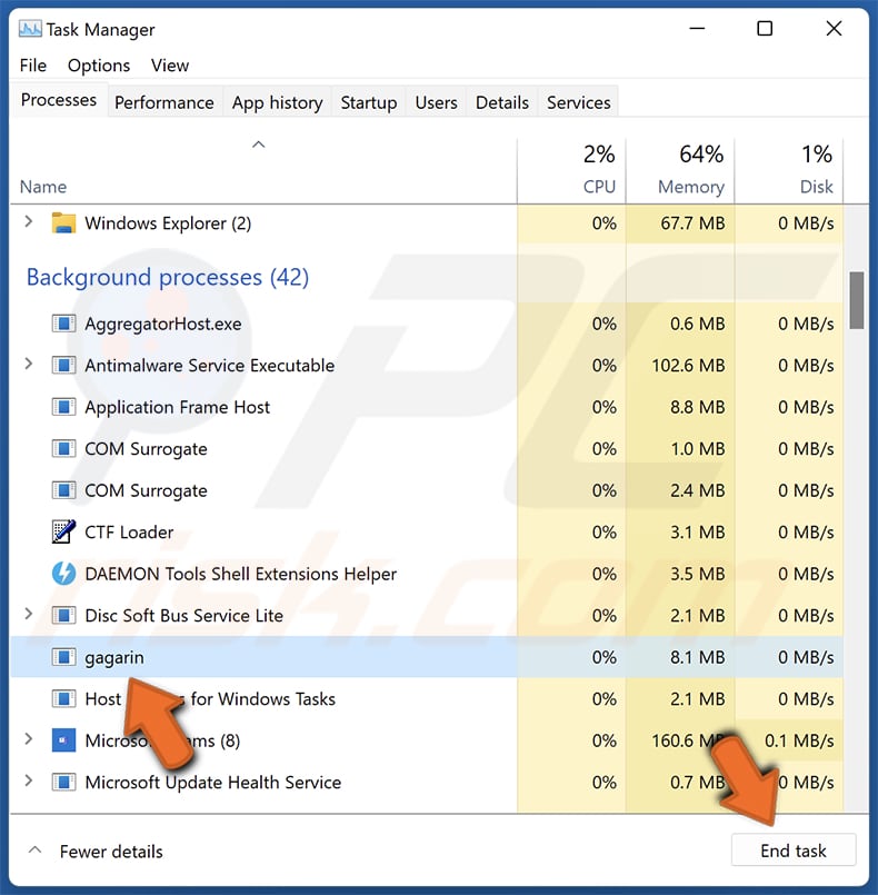 Activate Your McAfee Antivirus License mettre fin au processus Gagarine à l'aide du Gestionnaire des tâches