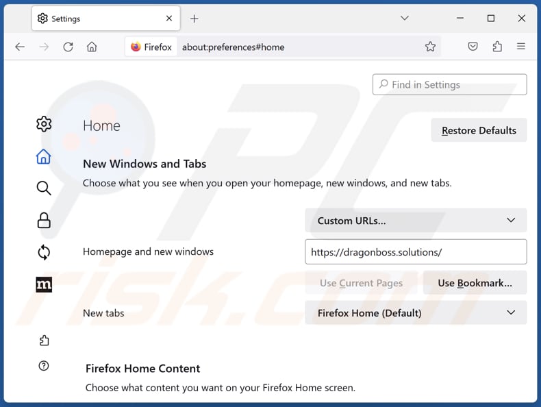 Suppression de dragonboss.solutions de la page d'accueil de Mozilla Firefox