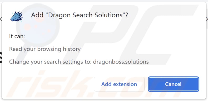 Permissions demandées par le pirate de navigateur Dragon Search Solutions