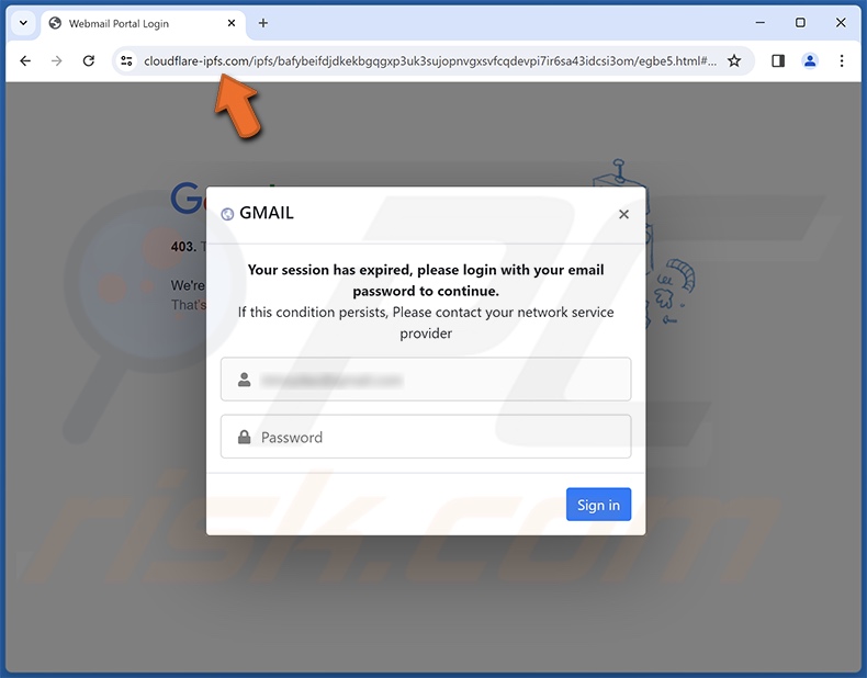 site web d'hameçonnage promu par la campagne de spam Email Failed To Sync