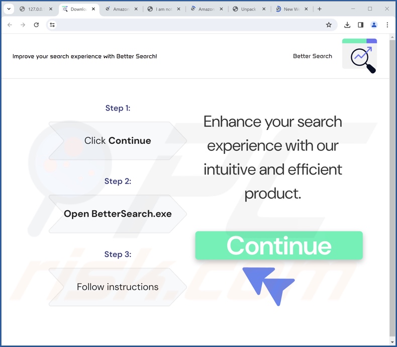 Capture d'écran d'un site Web faisant la promotion du programme d'installation utilisé pour injecter finderssearching[.]com dans le navigateur