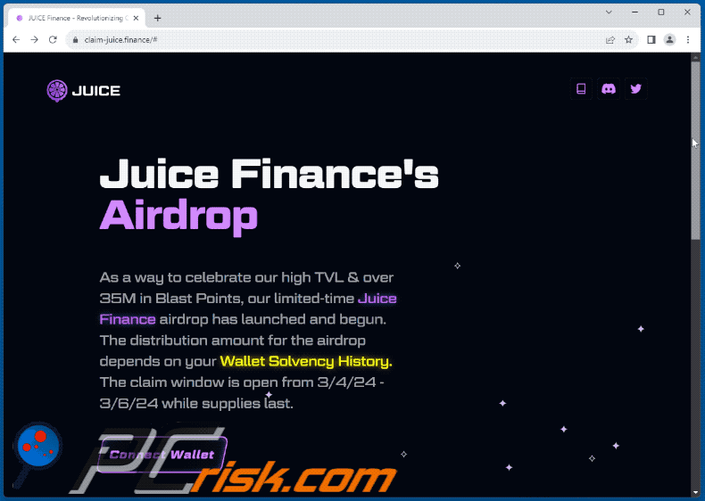 apparence de l'arnaque Juice Finance's Airdrop (GIF)