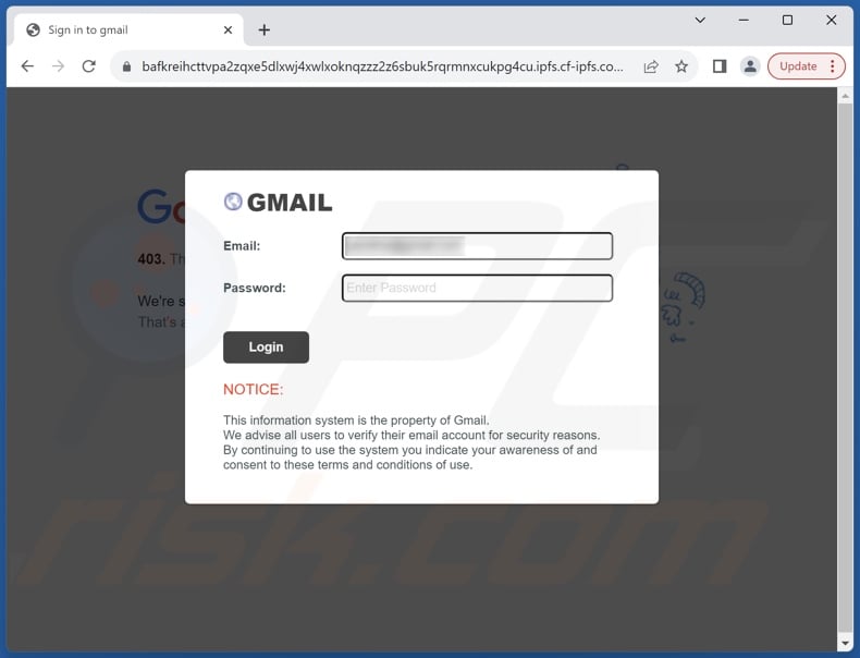 Agreement Update courriel frauduleux site d'hameçonnage promu