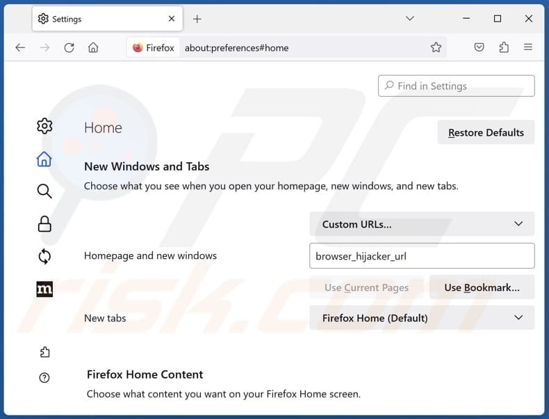 Suppression de hogarlainz.com de la page d'accueil de Mozilla Firefox