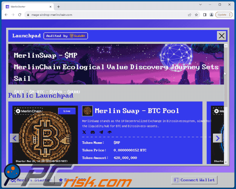 Apparition de l'escroquerie Merlin Swap Airdrop