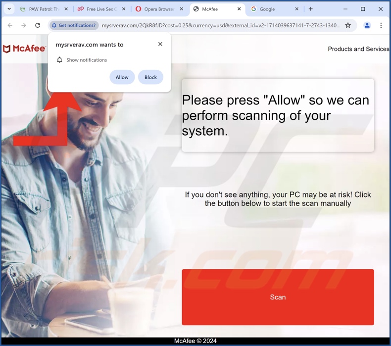 mysrverav[.]com redirections pop-up