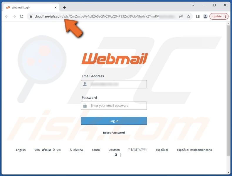 Roundcube Password Set To Expire page d'hameçonnage