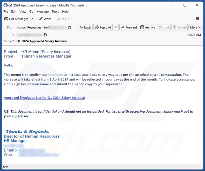 Salary Increase Campagne de spam par courrier électronique