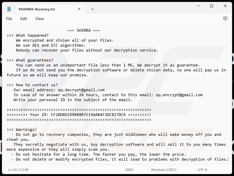 SHINRA ransomware note de rançon (#SHINRA-Recovery.txt)