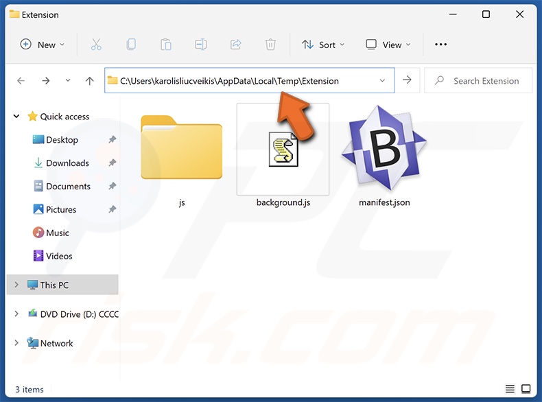 Faux dossier d'installation de l'extension Google Sheets (intitulé Extension)