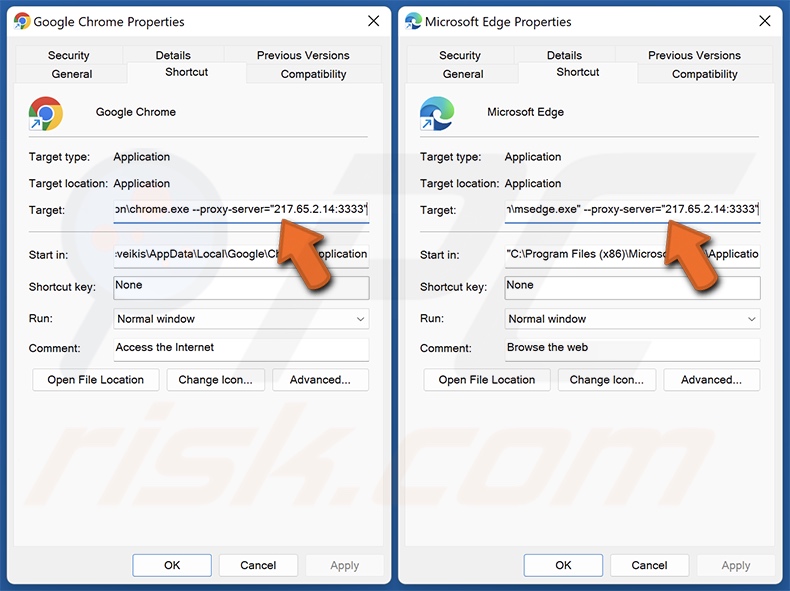 Cible des raccourcis Chrome/Edge modifiée par une fausse extension Google Sheets