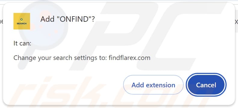 Le pirate de navigateur ONFIND demande des autorisations