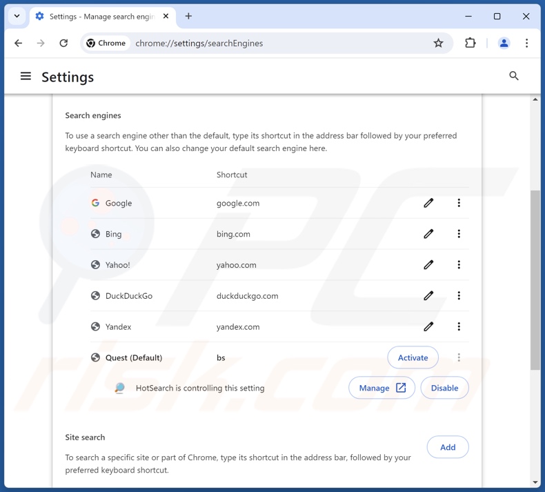 Suppression de hotsearch.io du moteur de recherche par défaut de Google Chrome