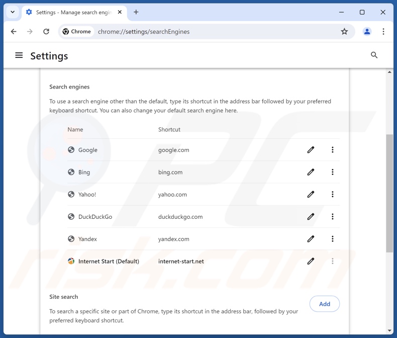 Suppression de internet-start.net du moteur de recherche par défaut de Google Chrome