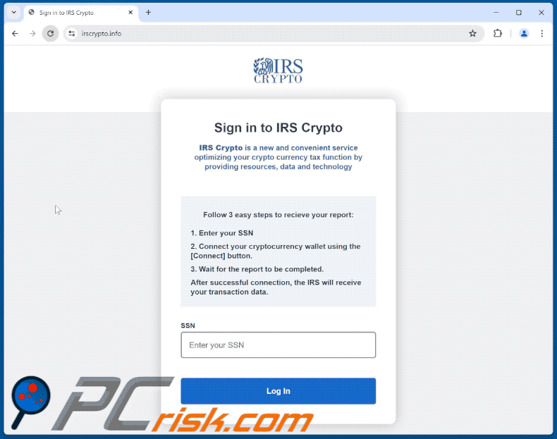 Apparition d'une escroquerie au crypto-monnaie de l'IRS (GIF)