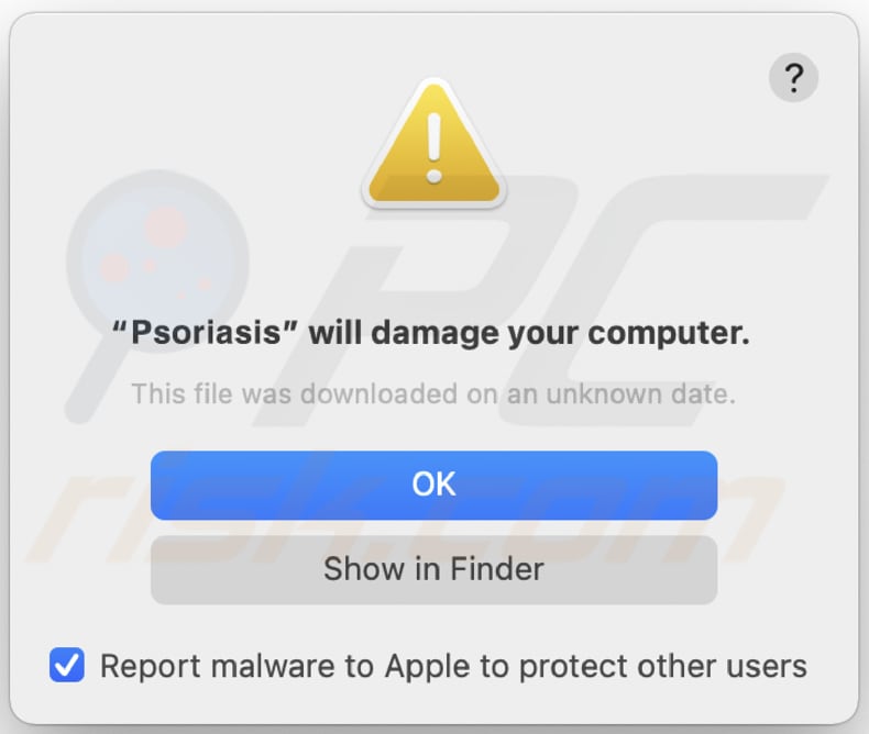 Psoriasis avertissement sur les adwares avant l'installation