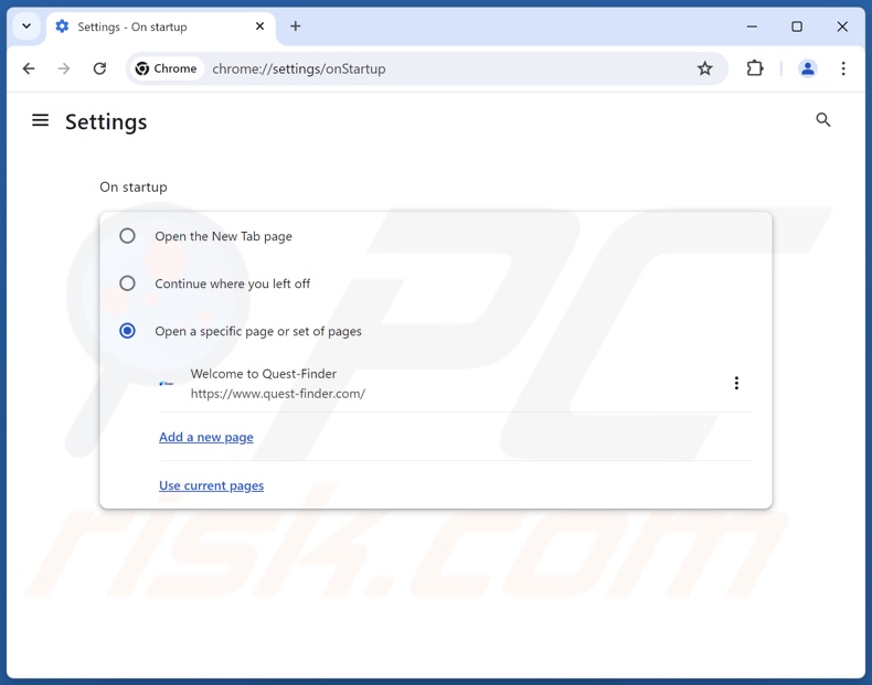 Supprimer quest-finder.com de la page d'accueil de Google Chrome