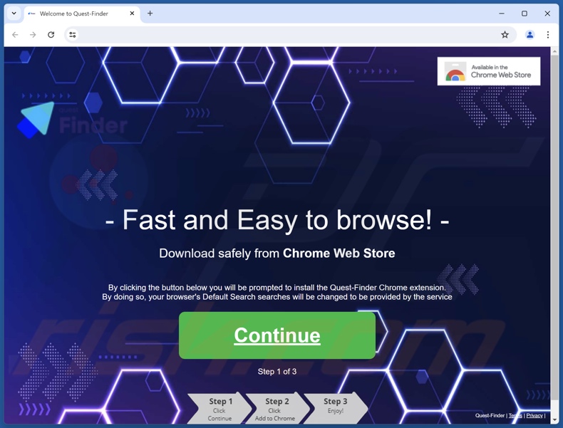 Site web utilisé pour promouvoir le pirate de navigateur Quest-Finder