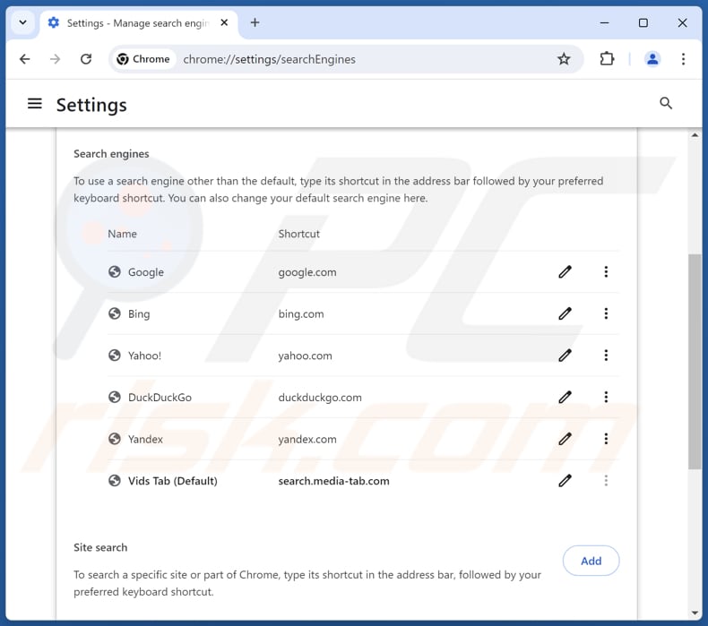 Supprimer search.media-tab.com du moteur de recherche par défaut de Google Chrome
