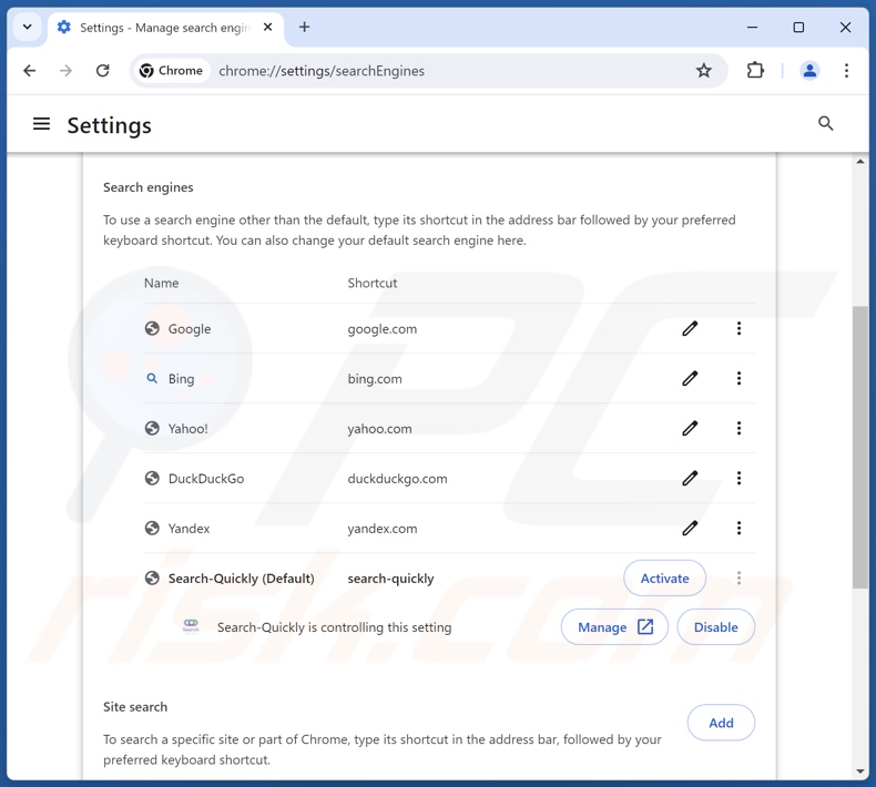 Suppression de search-quickly.com du moteur de recherche par défaut de Google Chrome