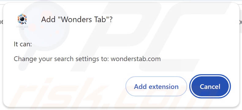 Le pirate de navigateur Wonders Tab demande des autorisations