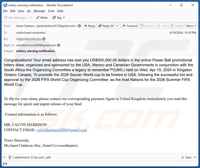 2026 FIFA World Cup Lottery Campagne de spam par courrier électronique