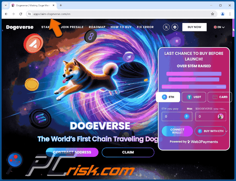 Apparition de l'escroquerie de pré-lancement de DOGEVERSE (GIF)