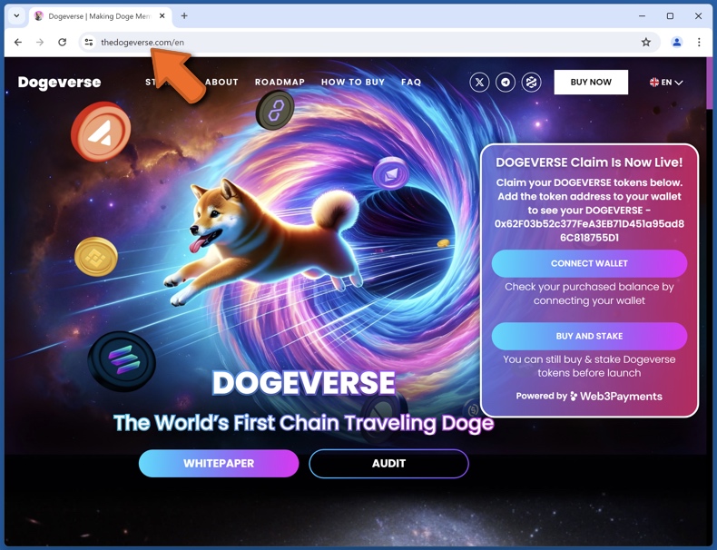 Apparition du vrai site Dogeverse (thedogeverse[.]com)