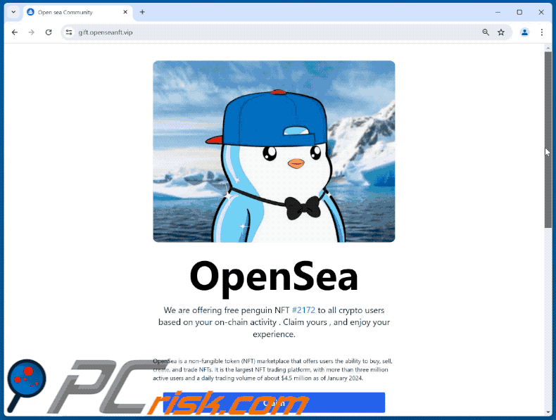 Apparition de l'escroquerie Free Penguin NFT (GIF)