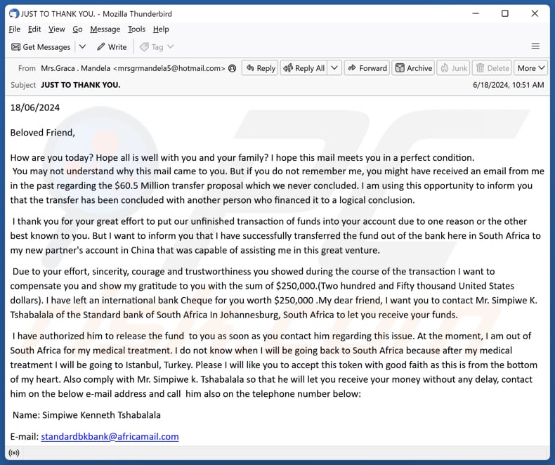 Fund Transaction campagne de spam par e-mail