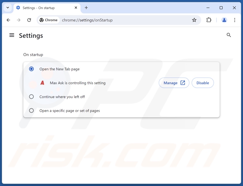 Supprimer maxask.com de la page d'accueil de Google Chrome