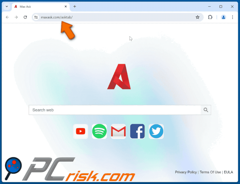 Le pirate de navigateur Max Ask redirige vers maxask.com (GIF)