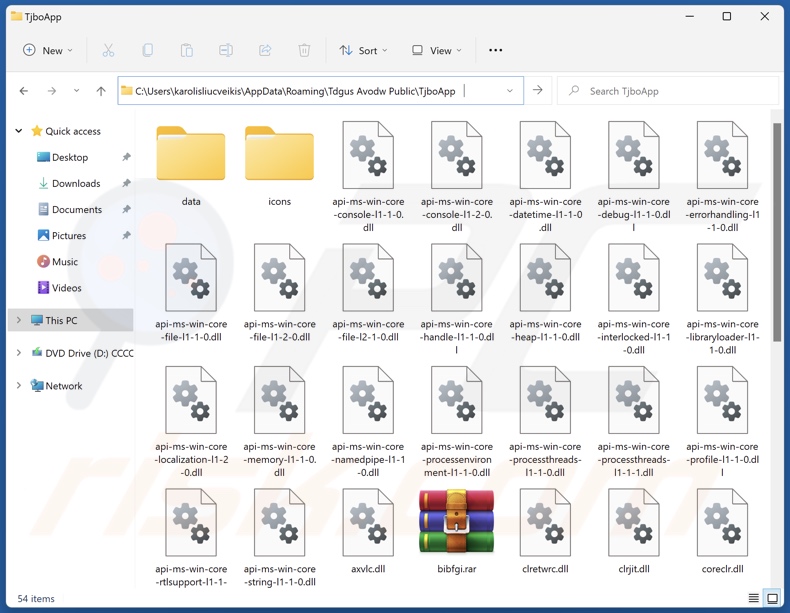 Dossier d'installation de l'application indésirable TjboApp