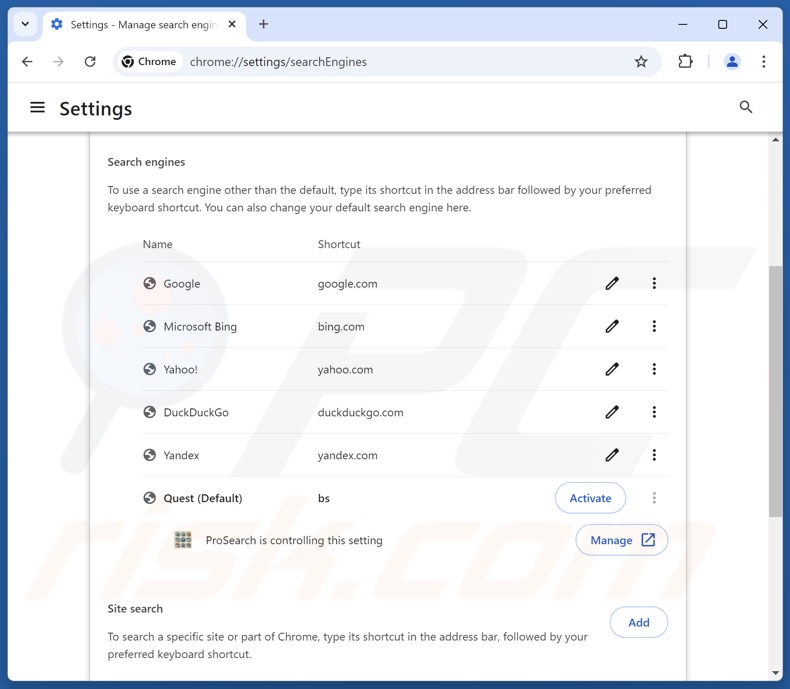 Supprimer findflarex.com du moteur de recherche par défaut de Google Chrome