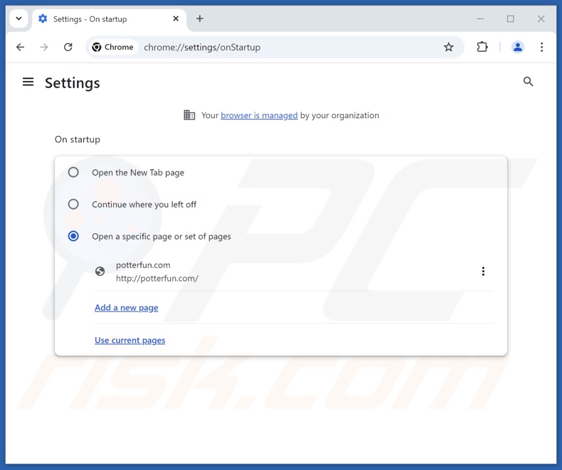 Supprimer potterfun.com de la page d'accueil de Google Chrome