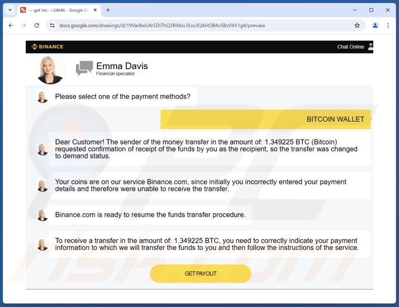 Binance Bitcoin Payout escroquerie