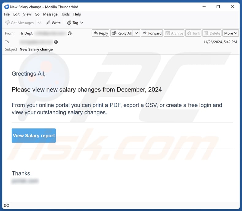 New Salary Changes Campagne de spam par courrier électronique
